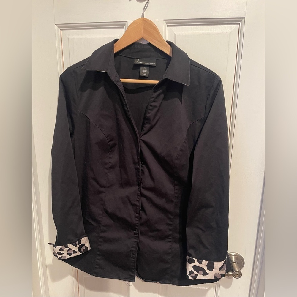 Lane Bryant Women’s Black Shirt with Leopard Accents 16